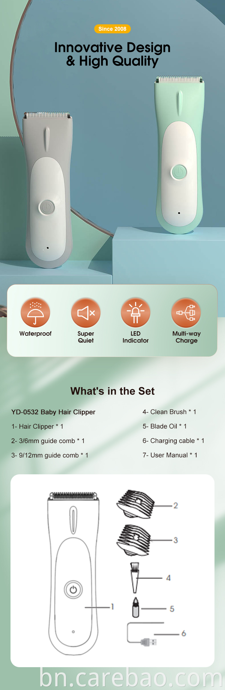 Waterproof Electric Baby Hair Clipper